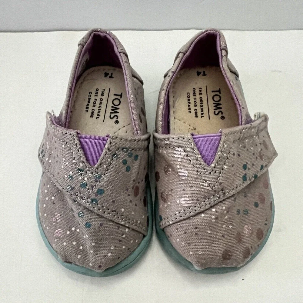 Toms Tiny Alpargata Slip-on Classics Gray Metallic Dot Canvas Toddler Kid T4